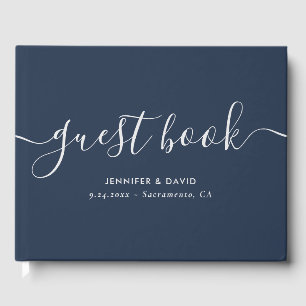 Navy Blue and Silver Wedding Guest Book