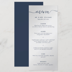 Navy Blue and Silver Wedding Menu