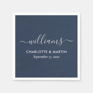 Navy Blue and Silver Wedding Napkin