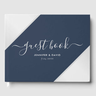Navy Blue and Silver Wedding Photo Guest Book