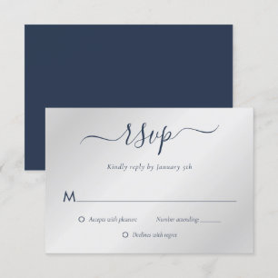 Navy Blue and Silver Wedding RSVP Card