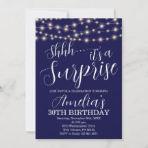 Navy Blue and String Light Surprise Birthday