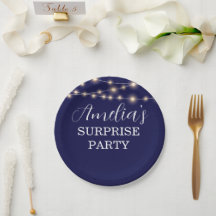 Navy Blue and String Light Surprise Birthday