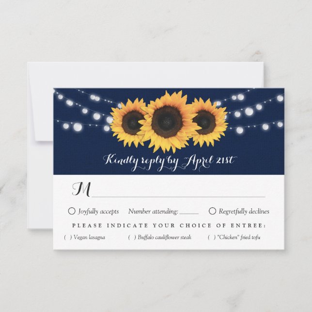 Navy Blue and Sunflower RSVP Card Meal Choice (Front)
