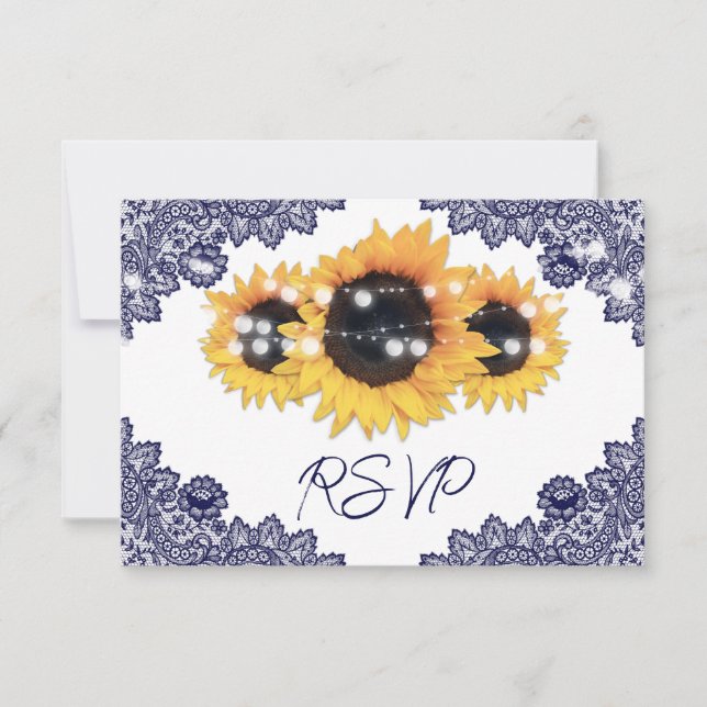Navy Blue and Sunflower Wedding RSVP Card (Front)