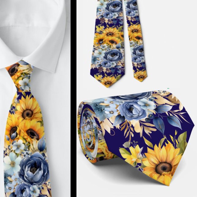 Navy Blue and Sunflowers Neck Tie (Creator Uploaded)