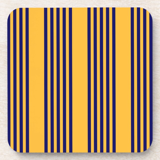 Navy blue and sunny yellow five stripes pattern coaster (Front)