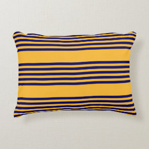Navy blue and sunny yellow five stripes pattern decorative cushion