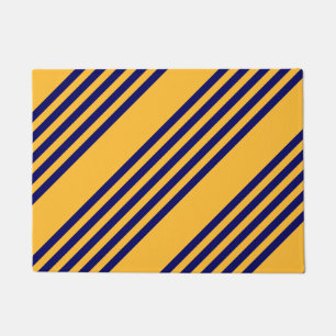 Navy blue and sunny yellow five stripes pattern doormat