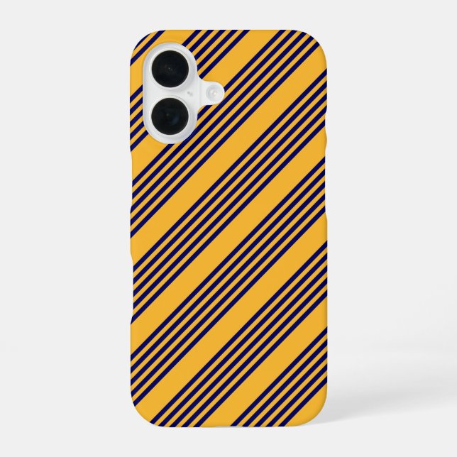 Navy blue and sunny yellow five stripes pattern iPhone 16 case (Back)