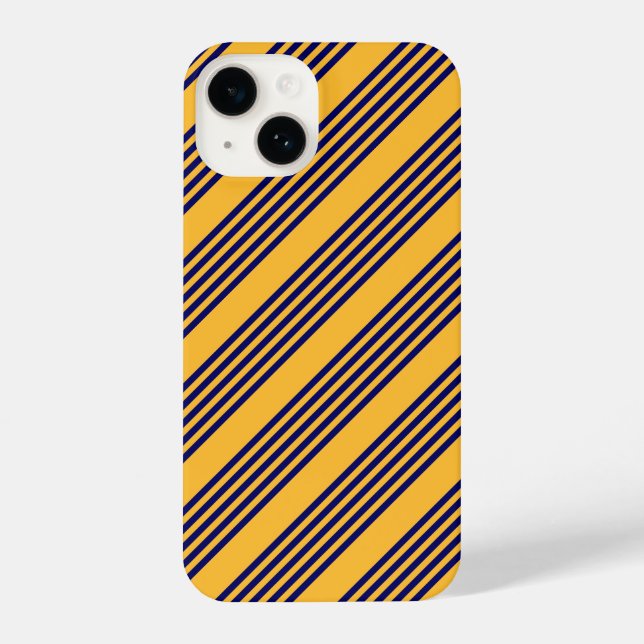 Navy blue and sunny yellow five stripes pattern iPhone case (Back)