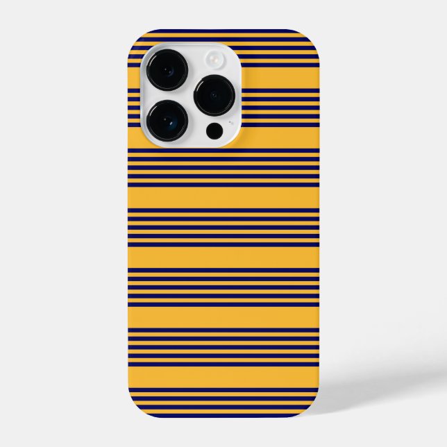 Navy blue and sunny yellow five stripes pattern iPhone case (Back)