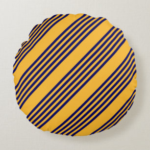 Navy blue and sunny yellow five stripes pattern round cushion