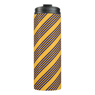 Navy blue and sunny yellow five stripes pattern thermal tumbler