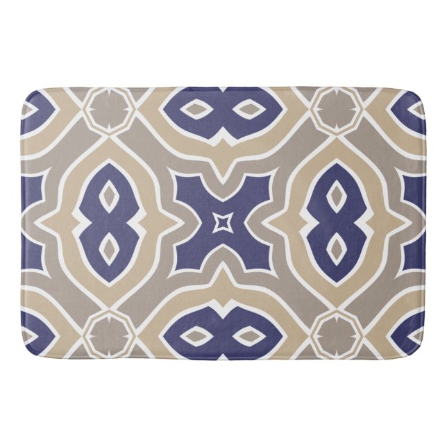 Navy Blue and Taupe Moroccan Bath Mat (Front)