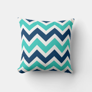 Navy Blue and Teal Chevron Zigzag Pattern Cushion