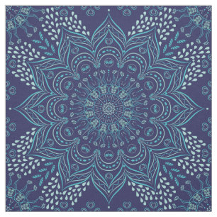 Navy blue and teal mandala pattern fabric