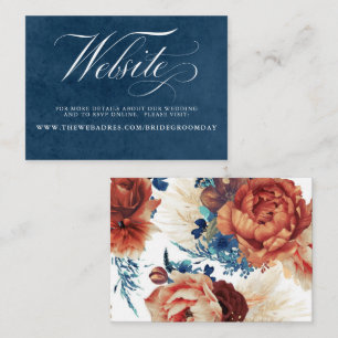 Navy Blue and Terracotta Floral Wedding Website Business Card