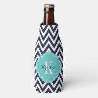 Navy Blue and Turquoise Chevron Monogram