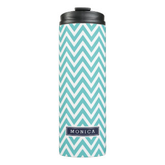 Navy Blue and Turquoise Chevron Monogram Thermal Tumbler