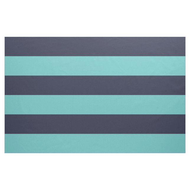 Navy Blue and Turquoise Wide Stripes Large Scale Fabric (Yard)