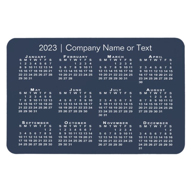 Navy Blue and White 2023 Calendar with Custom Text Magnet (Horizontal)