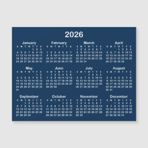Navy Blue and White 2026 Magnetic Calendar