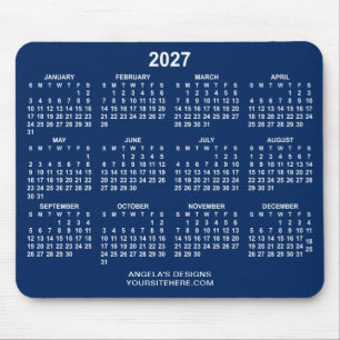 Navy Blue and White 2027 Calendar Promotional Mouse Pad