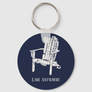 Navy Blue and White Adirondack Chair Personalised Key Ring