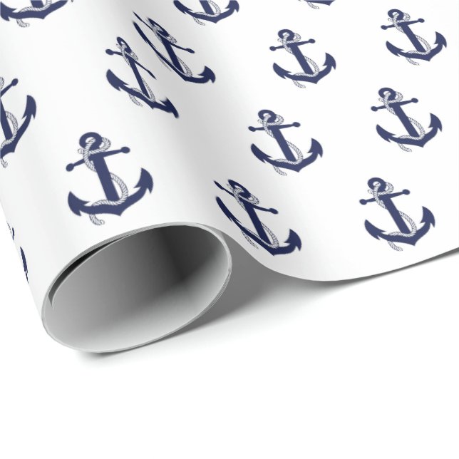 Navy Blue and White Anchor Nautical wedding Wrapping Paper (Roll Corner)