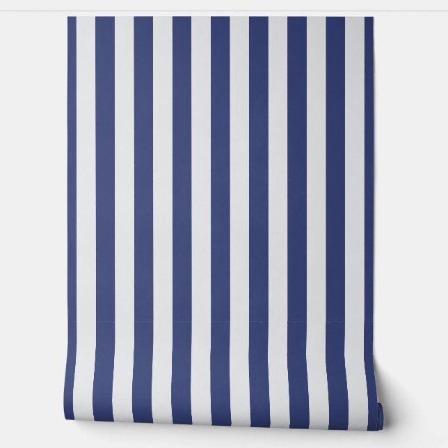 Navy blue and white awning stripe  wallpaper (Unrolling)