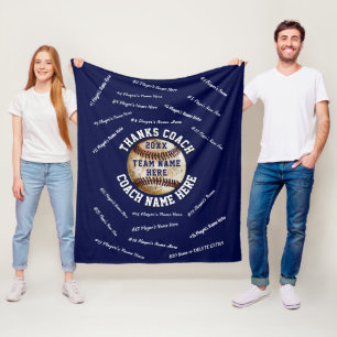 Navy Blue and White Baseball Coach Gifts Baseball Fleece Blanket