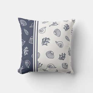 Navy Blue and White Beach House Coastal Nautical Cushion