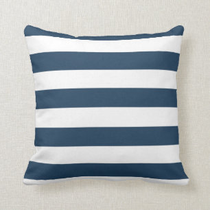 Navy Blue and White  Bold Stripes Throw Pillow
