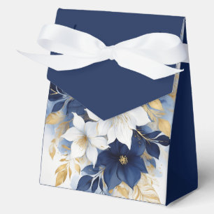 Navy Blue and White Botanical Flowers Favour Box