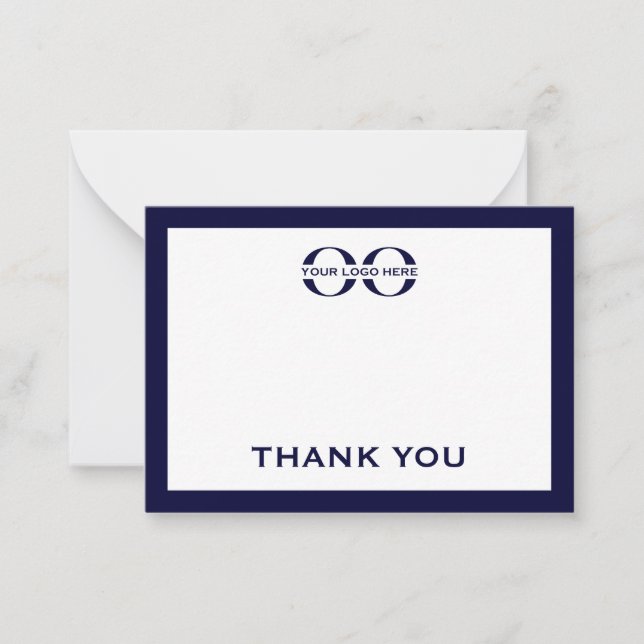 Navy Blue and White Business Logo Thank You Card (Front)
