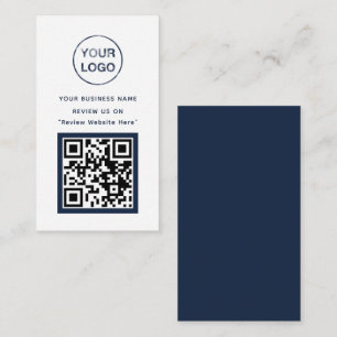 Navy Blue and White Business Review Card