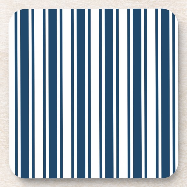 Navy blue and white candy stripes coaster (Front)