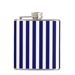 Navy blue and white candy stripes hip flask