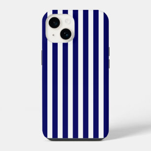 Navy blue and white candy stripes iPhone 14 case