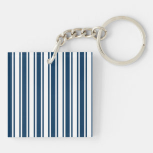 Navy blue and white candy stripes key ring