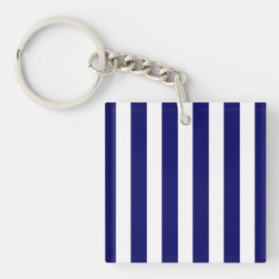 Navy blue and white candy stripes key ring