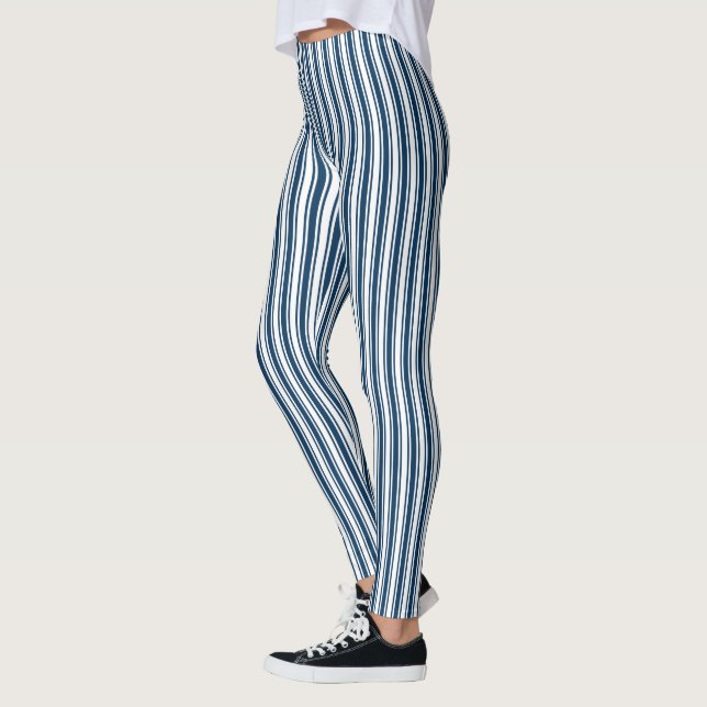 Navy blue and white candy stripes leggings (Left)