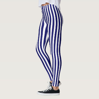 Navy blue and white candy stripes leggings
