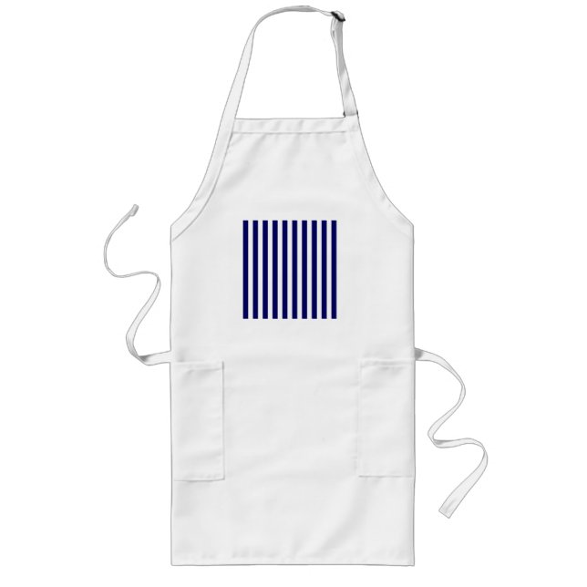 Navy blue and white candy stripes long apron (Front)