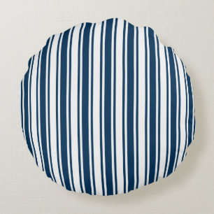 Navy blue and white candy stripes round cushion