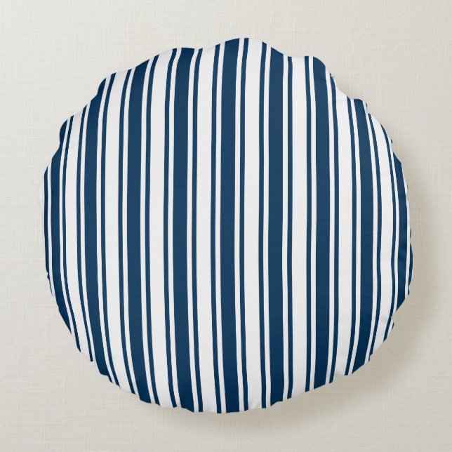 Navy blue and white candy stripes round cushion (Back)
