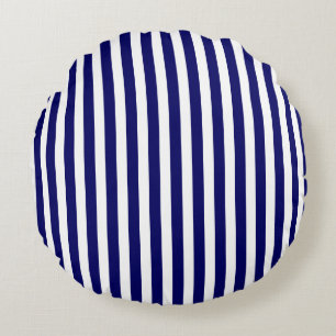 Navy blue and white candy stripes round cushion