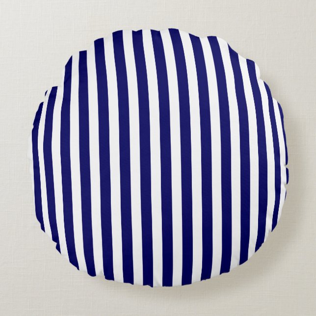 Navy blue and white candy stripes round cushion (Front)