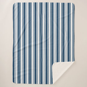 Navy blue and white candy stripes sherpa blanket